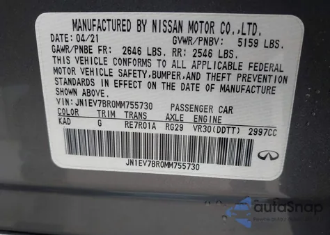 2021 Infiniti Q50 Luxe Awd from USA, damaged, VIN JN1EV7BR0MM755730